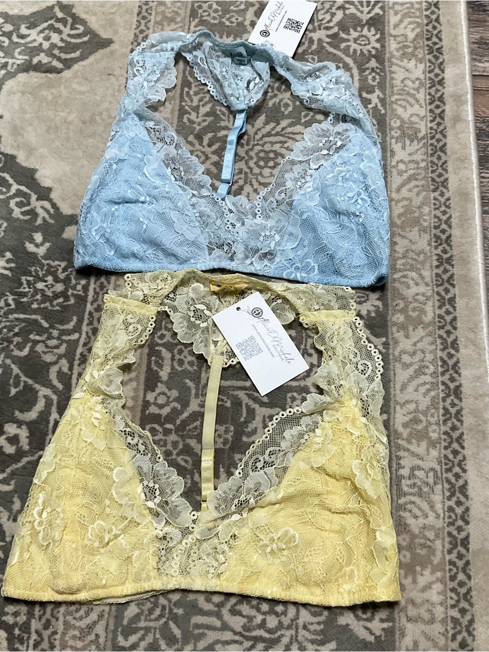 Lace Halter Bralettes - Light Blue and Soft Yellow Racerback NWT Small